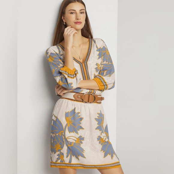 White House Black Market Dress ¾ Sleeve Smocked Waist Dress - Picture 3 of 12